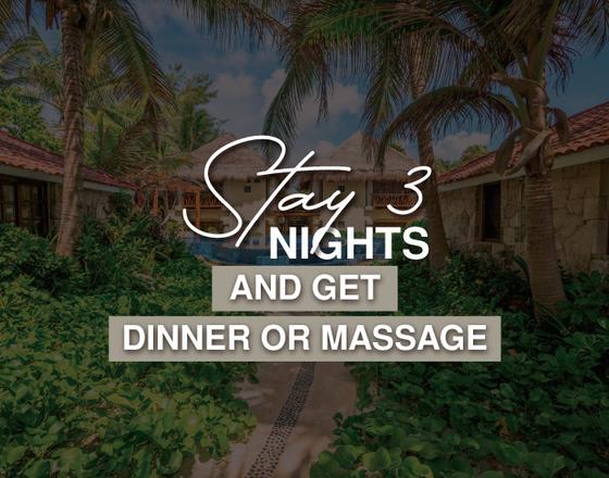 Reserva más de 3 noches y disfruta de una cena o masaje  Ana y José Hotel & Beach Club Tulum Reserva más de 3 noches y disfruta de una cena o masaje  Ana y José Hotel & Beach Club Tulum